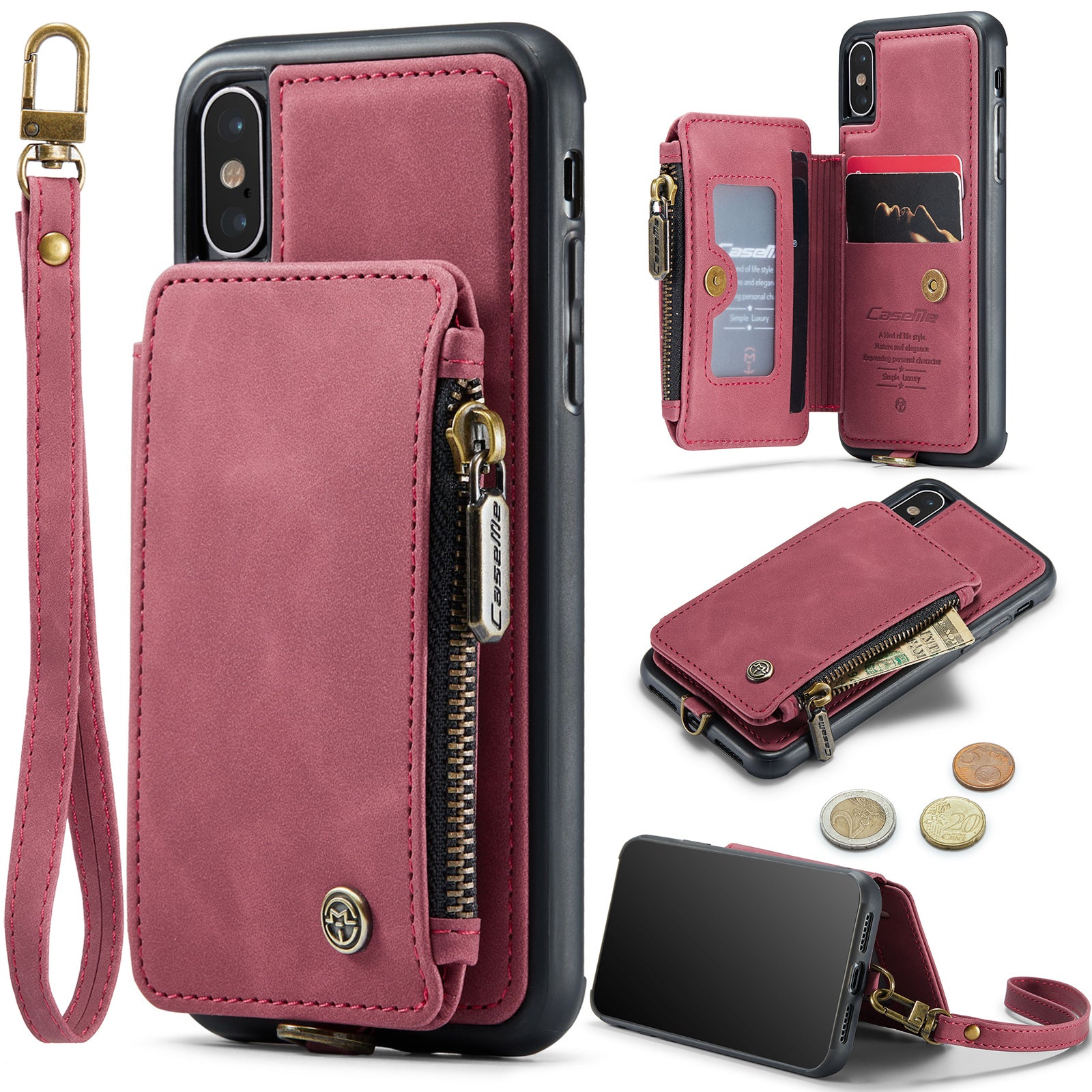 CASEME C20 Series for iPhone X XS 5.8 inch PU Leather Coated TPU Shockproof Phone Cover RFID Blocking Wallet Zipper Pocket Phone Case with Kickstand CASEME C20 Series for iPhone X XS 5.8 inch PU Leather Coated TPU Shockproof Phone Cover RFID Blocking Wallet Zipper Pocket Phone Case with Kickstand